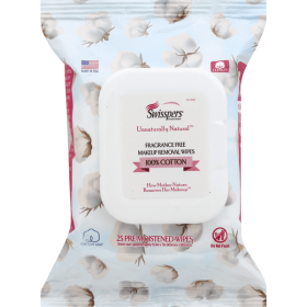 Swisspers Makeup Removal Wipes 100% Cotton Fragrance Free Gentle Face Cleanser Soft & Hypoallergenic Pads