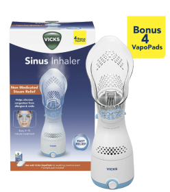 Vicks Steam Sinus Inhaler with 4 Bonus VapoPads, Allergies and Colds, White, VIH200