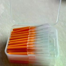 80/160 Pcs/Box I-type push pull interdental brush 0.6-1.5Mm Cleaning Between Teeth Oral Care Orthodontic I Shape Tooth Floss (Color: 80pcs 0.9 mm Orange)