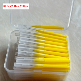80/160 Pcs/Box I-type push pull interdental brush 0.6-1.5Mm Cleaning Between Teeth Oral Care Orthodontic I Shape Tooth Floss (Color: 80Pcs  2 Box Yellow)