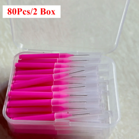 80/160 Pcs/Box I-type push pull interdental brush 0.6-1.5Mm Cleaning Between Teeth Oral Care Orthodontic I Shape Tooth Floss (Color: 80Pcs 2 Box rose)