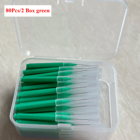 80/160 Pcs/Box I-type push pull interdental brush 0.6-1.5Mm Cleaning Between Teeth Oral Care Orthodontic I Shape Tooth Floss (Color: 80Pcs 2 Box green)