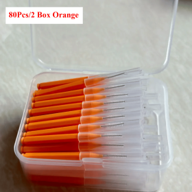 80/160 Pcs/Box I-type push pull interdental brush 0.6-1.5Mm Cleaning Between Teeth Oral Care Orthodontic I Shape Tooth Floss (Color: 80Pcs  2 Box Orange)