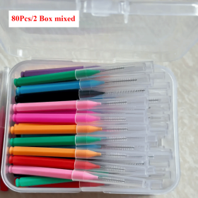 80/160 Pcs/Box I-type push pull interdental brush 0.6-1.5Mm Cleaning Between Teeth Oral Care Orthodontic I Shape Tooth Floss (Color: 80Pcs  2 Box mixed)