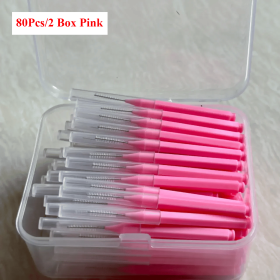80/160 Pcs/Box I-type push pull interdental brush 0.6-1.5Mm Cleaning Between Teeth Oral Care Orthodontic I Shape Tooth Floss (Color: 80Pcs  2 Box Pink)